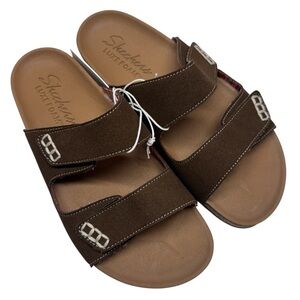 NWT Skechers Relaxed Fit Luxe Foam Two Strap brown slides sandals women’s 6